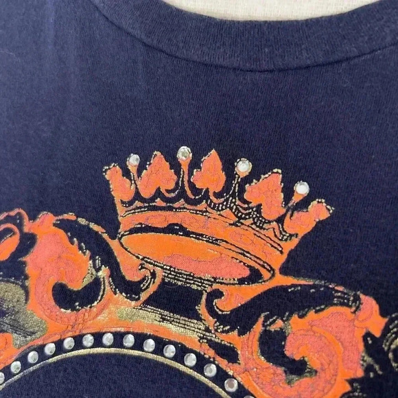 Y2K Juicy Couture Bedazzled Rhinestone Crown Logo Gold Pink Blue T-shirt Size M - Picture 4 of 12